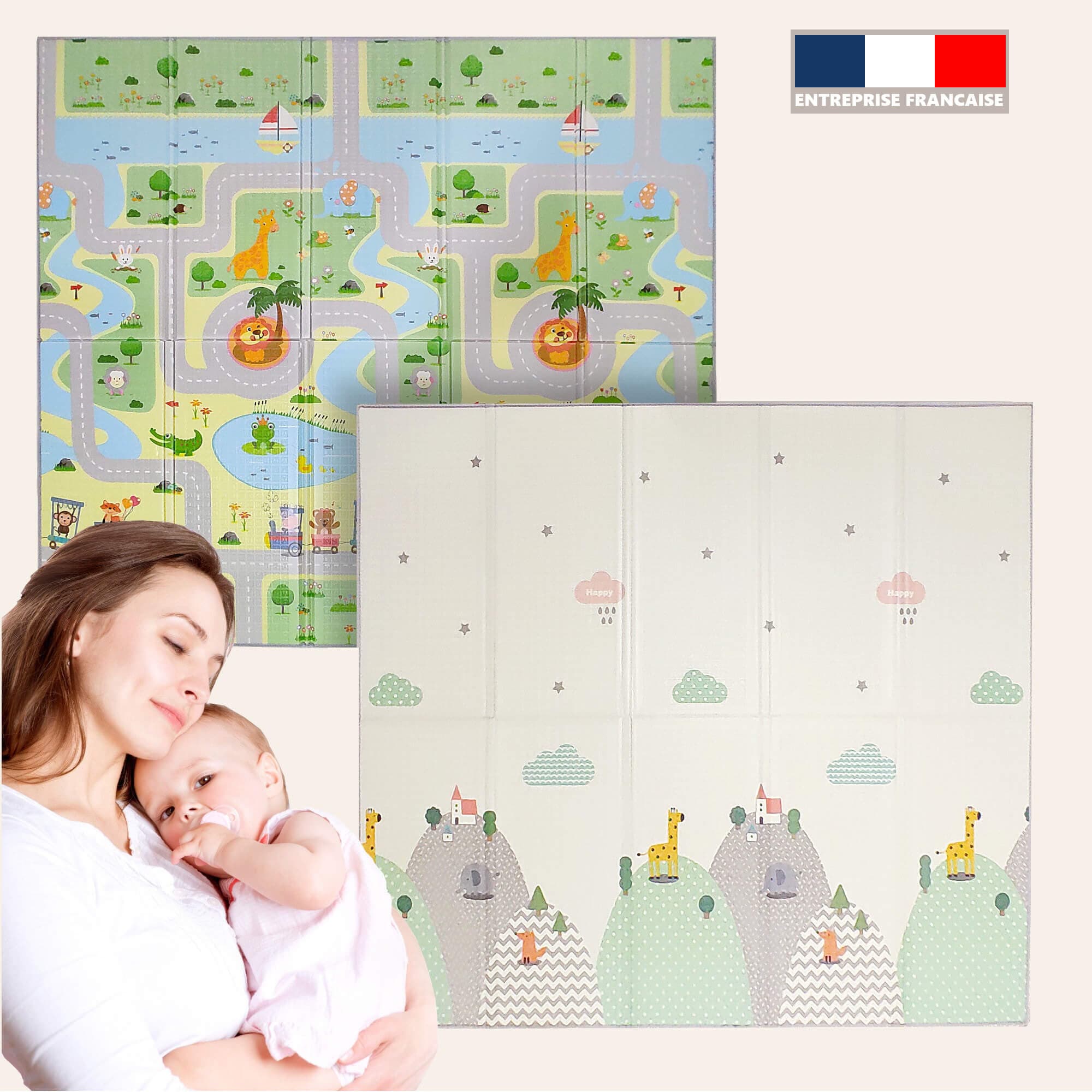 Tapis d'éveil Montessori grand format, épais et pliable