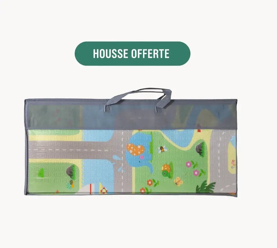 Tapis d'éveil Montessori vue de dessus avec son design doux